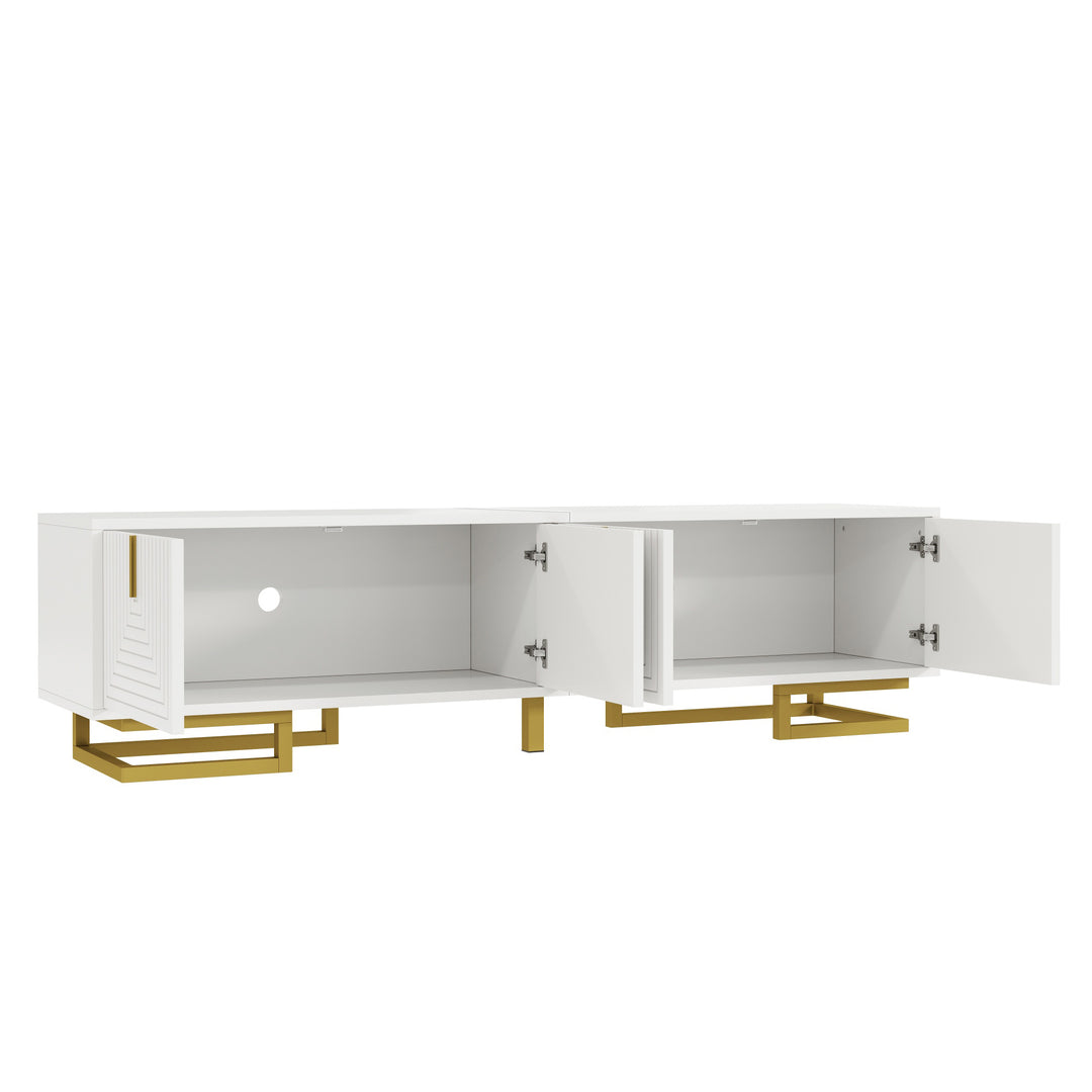 Modern luxury white TV stand textured geometric design with gold accents VIGOURE