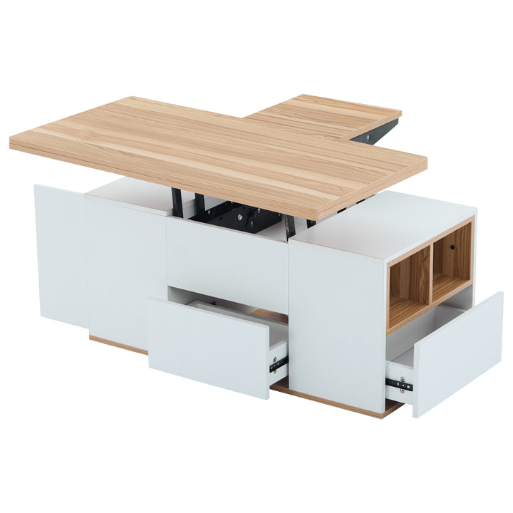 Modern white & oak lift-top coffee table hidden storage CLOUDWING