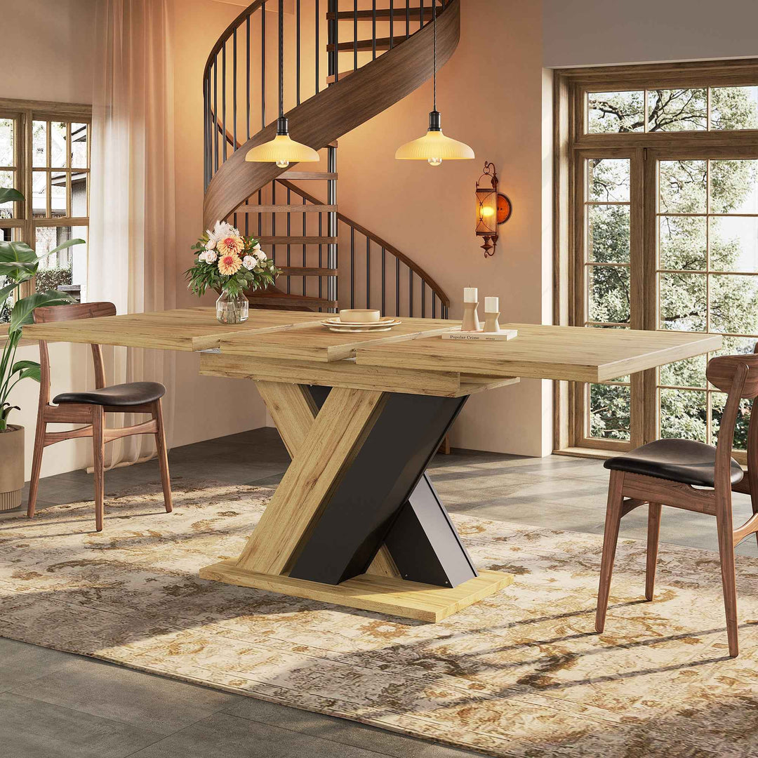 Wooden extendable dining table X-shaped legs 119-158.5cm