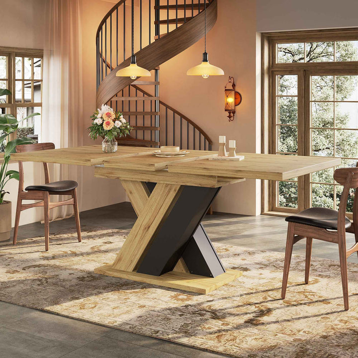 Wooden extendable dining table X-shaped legs 119-158.5cm