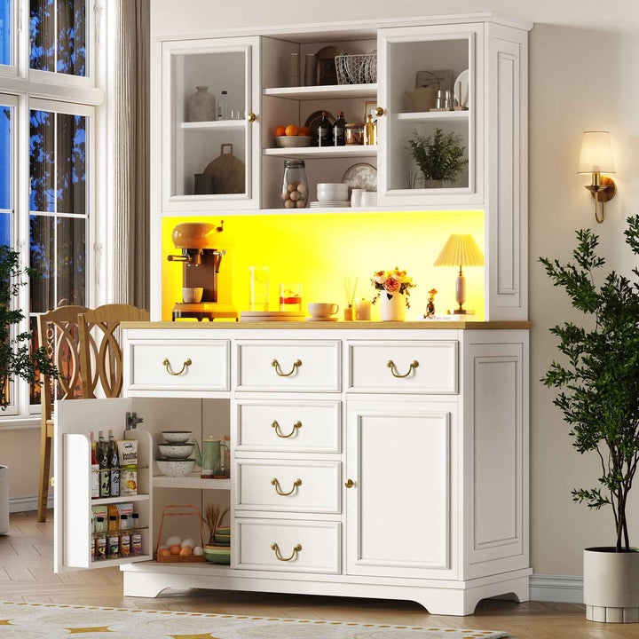 Tall white kitchen cabinet with LED lighting, USB ports & sockets 118x39.5x180cm