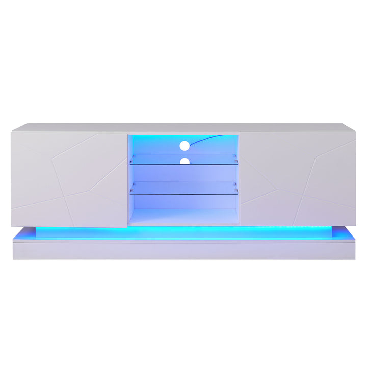 White high gloss modern TV stand with LED lights QUAGMIRE UK