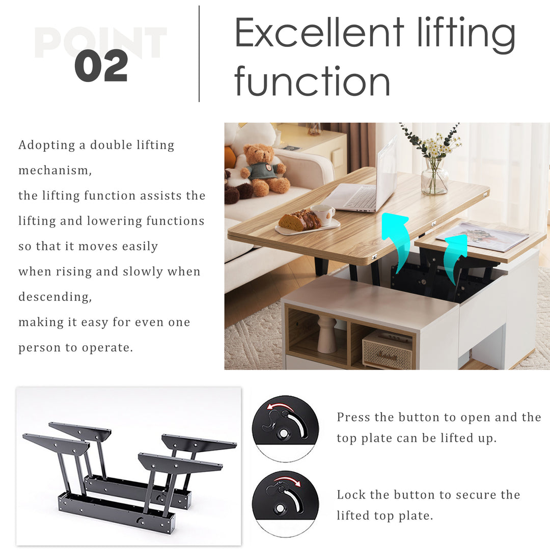 Modern white & oak lift-top coffee table hidden storage CLOUDWING