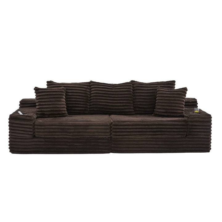 3-seater modular sofa bed, corduroy brown, and side pockets 273cm RACKRATTAN