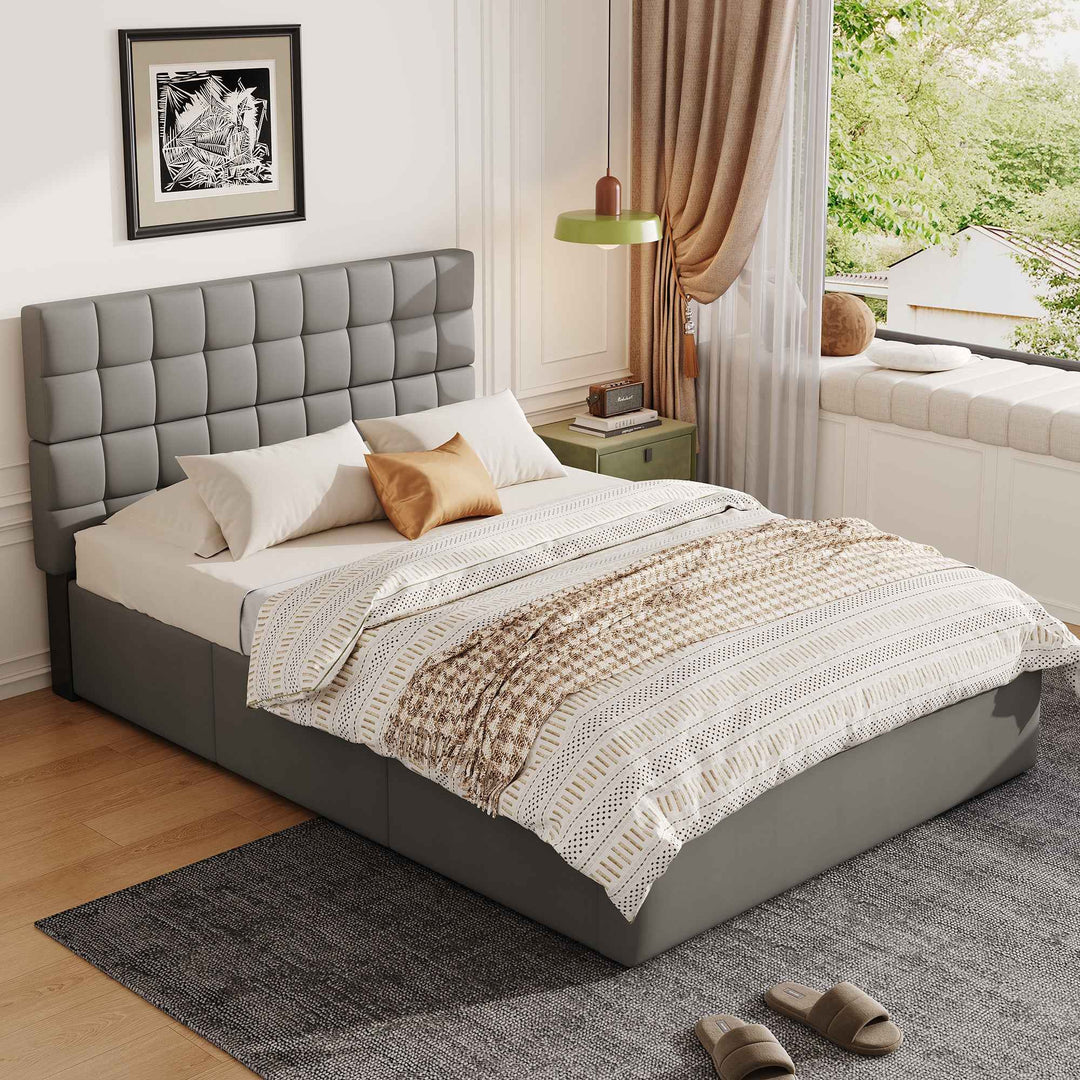 00+Upholstered Double Bed 140x190cm with Hydraulic Lift Storage, Grey, CONCRETEBED