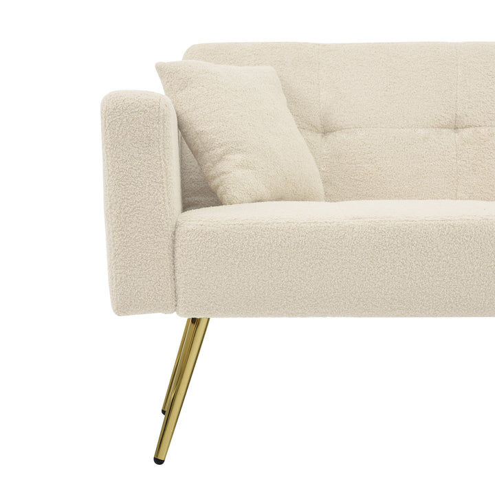 Beige sherpa 3-seater clic-clac sofa bed, adjustable backrest & side pocket ALDEN BEIGE UK