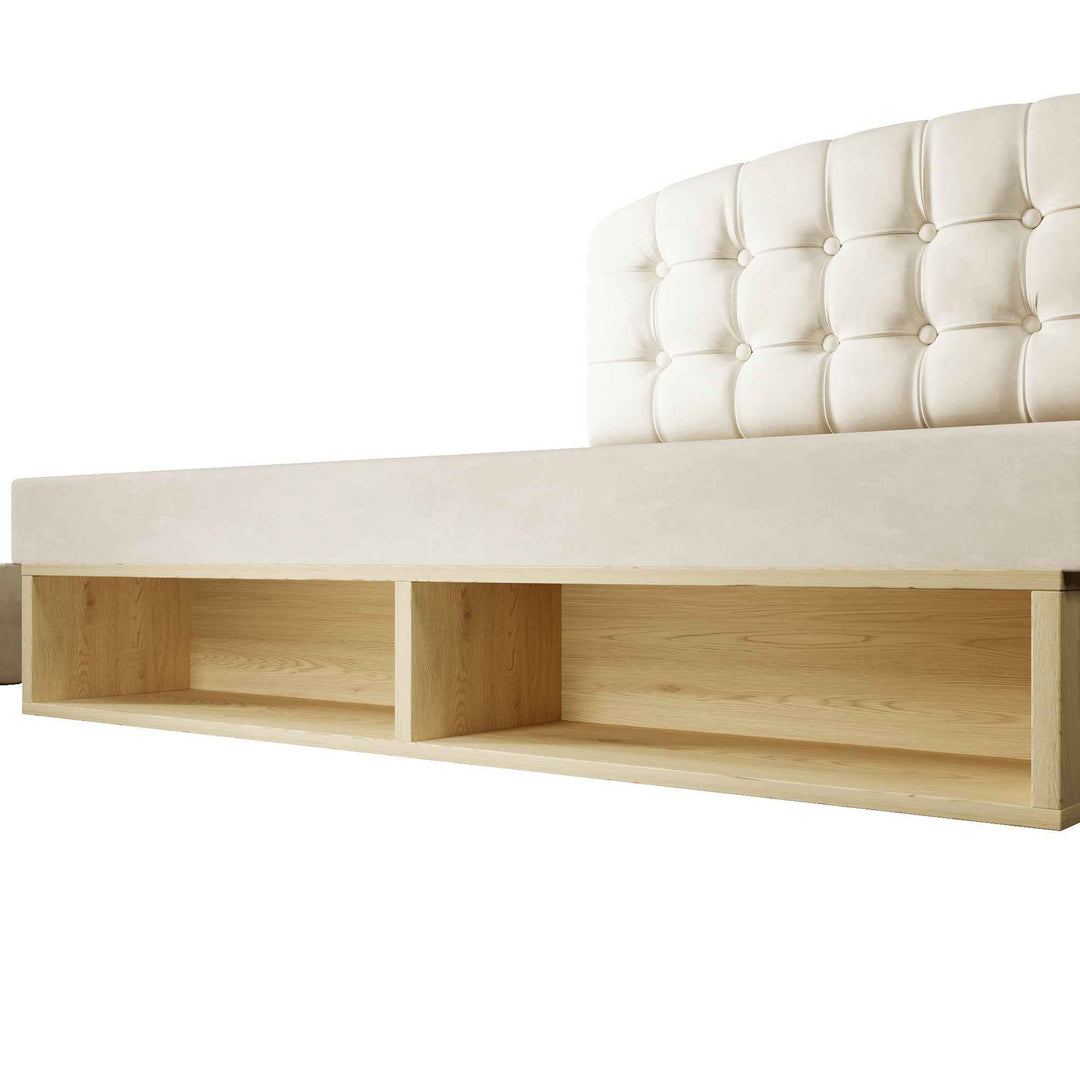 Double Bed Frame with Storage Drawers Velvet Upholstered, 135x190cm, Beige, No Mattress BEDRESIN