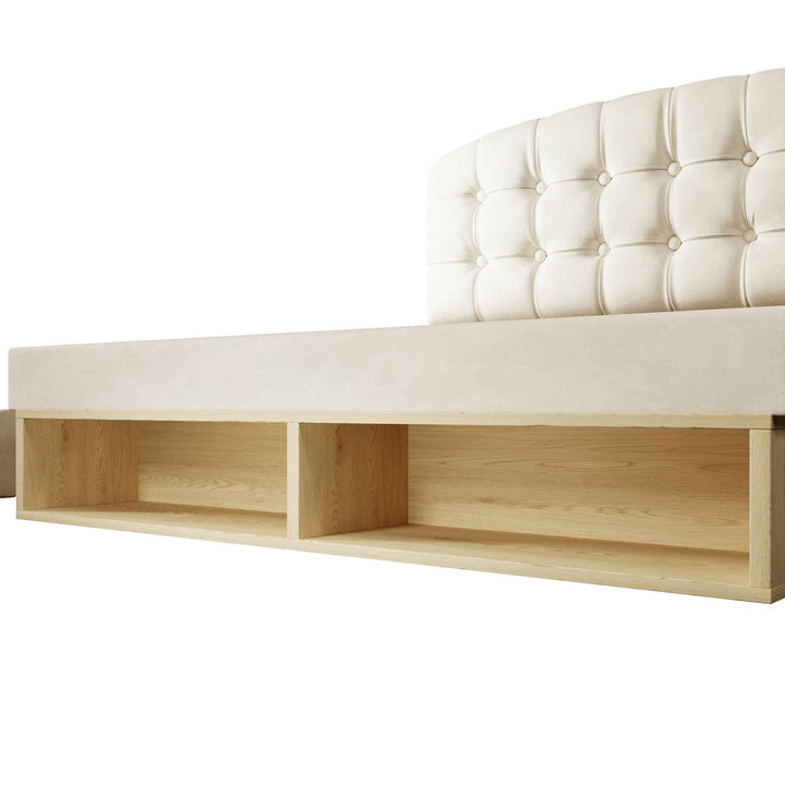 Double Bed Frame with Storage Drawers Velvet Upholstered, 135x190cm, Beige, No Mattress BEDRESIN
