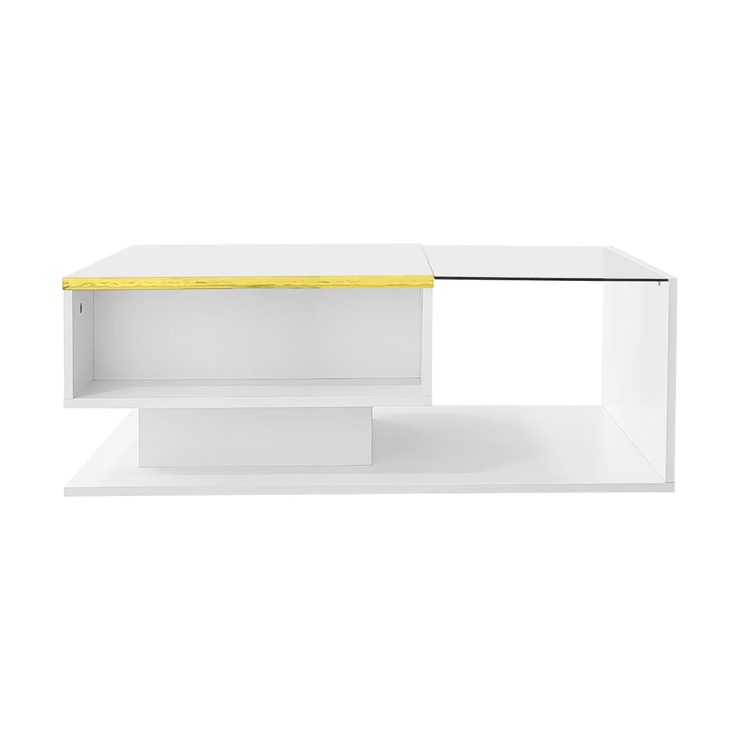 Modern high gloss white coffee table with LED lights golden accent SHEATH