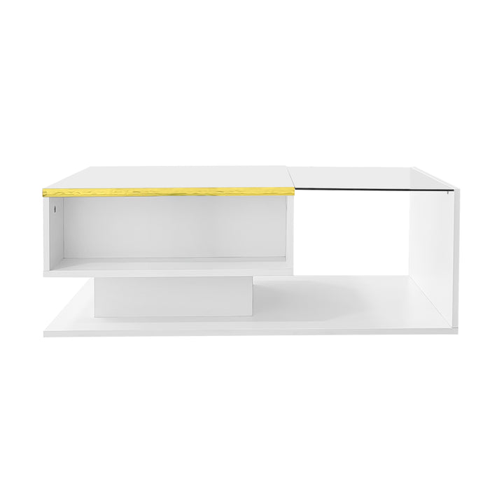 Modern high gloss white coffee table with LED lights golden accent SHEATH