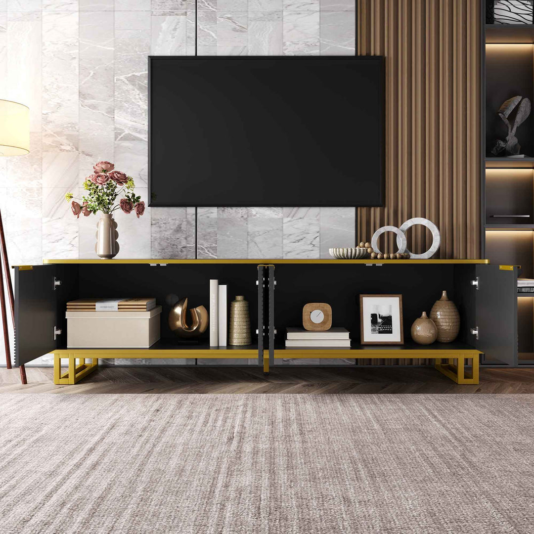 00+TV Cabinet Stand With 4 Doors & Ample Storage for Living Room  CONCRETECURTAIN