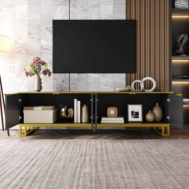 00+TV Cabinet Stand With 4 Doors & Ample Storage for Living Room  CONCRETECURTAIN