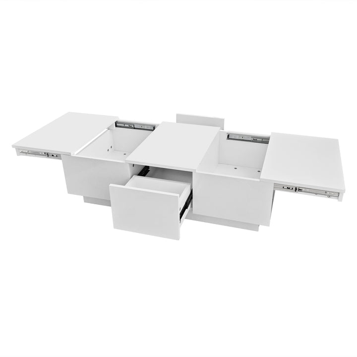 White rectangular coffee table high gloss with push pull double sided drawers SPECIES