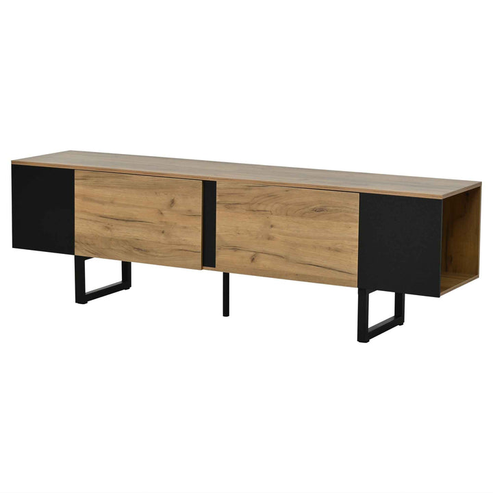 Natural wood & black TV stand up to 2 doors & 2 side cabinets INFINITEMERI