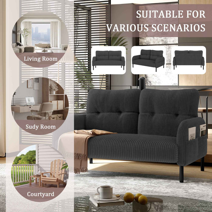 00+Loveseat Sofa Corduroy Fabric Grey 2 Seater, High Rebound Spring, for Living Room & Bedroom NOVAUM