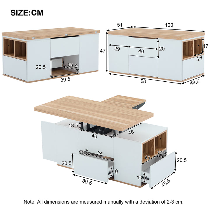 Modern white & oak lift-top coffee table hidden storage CLOUDWING