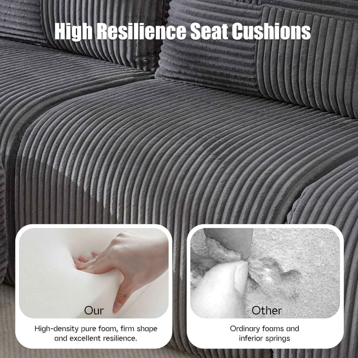 Modular 2-Seater Corduroy Sofa Dark Grey, High-Density Foam, Cup Holders & Side Pockets, Space-Saving, Living Room Modern Style