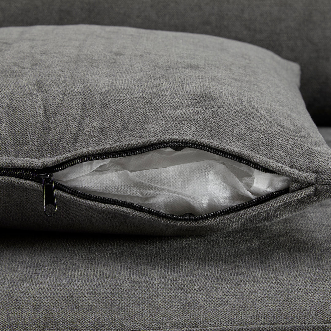 Grey L-shaped corner sofa bed, side shelf with integrated USB and storage VOLATILGAS