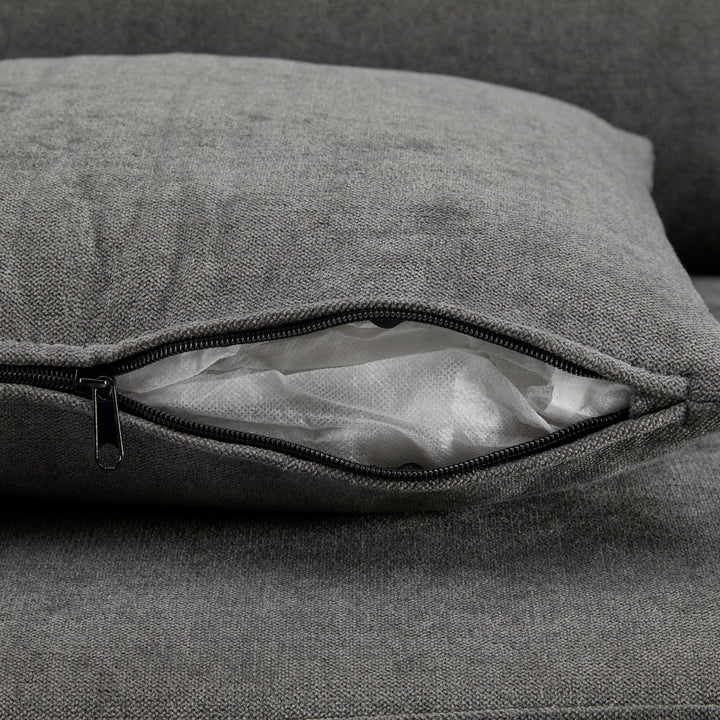 Grey L-shaped corner sofa bed, side shelf with integrated USB and storage VOLATILGAS