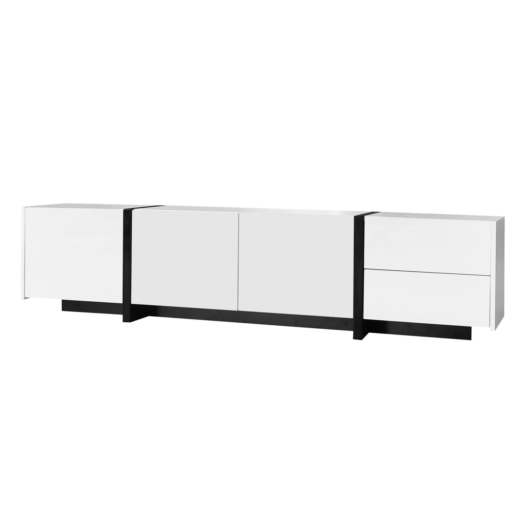 High gloss black &amp; white TV cabinet with LED and versatile storage BLADE