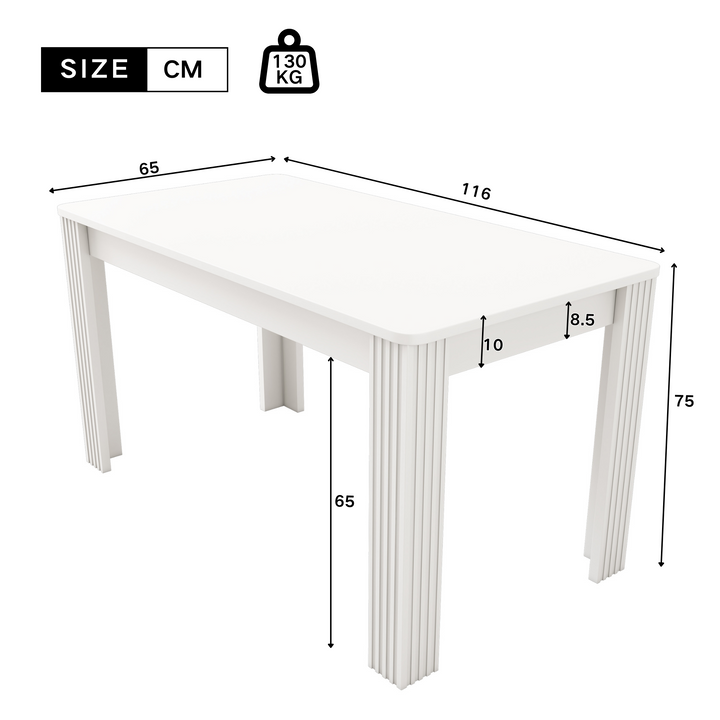 White wooden dining table with thick legs 116×65 ZAKRUD UK
