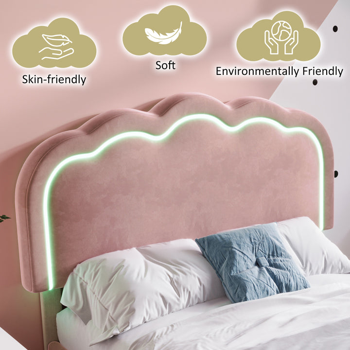 Pink velvet upholstered divan bed frame with LED, headboard height adjustable INDROX PINK UK