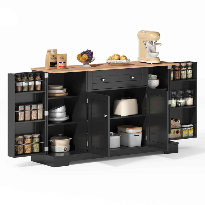 00+Kitchen Sideboard Cabinet 138cm Modern Storage Unit with Drawer, Adjustable Shelves & Doors for Kitchen, Living Room VERTEXMEK