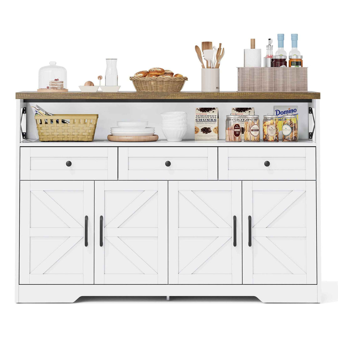 00+Sideboard 140cm Rustic White Storage Cabinet with 3 Drawers for Kitchen, Living Room VERTEXVAEL