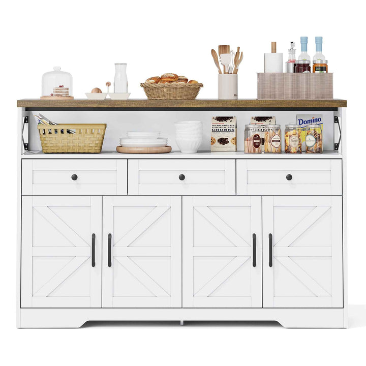 00+Sideboard 140cm Rustic White Storage Cabinet with 3 Drawers for Kitchen, Living Room VERTEXVAEL