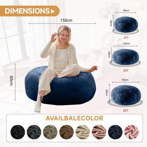 Giant dark blue round bean bag sofa with soft plush cover 150cm VERIA