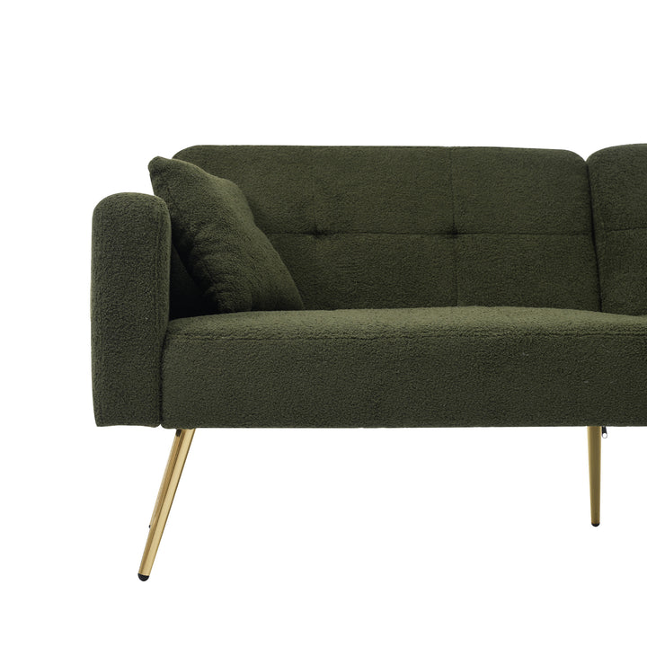 Olive green sherpa 3-seater clic-clac sofa bed, adjustable backrest & side pocket ALDEN GREEN UK