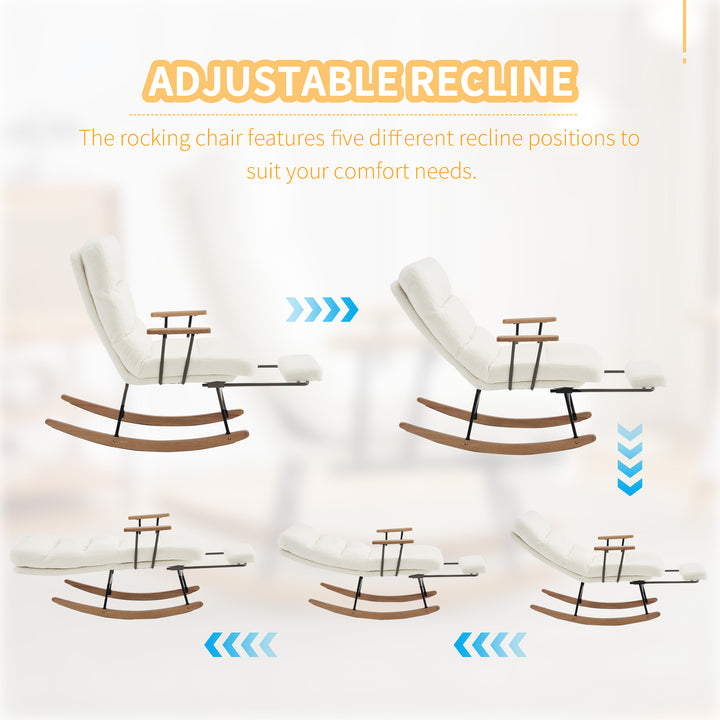 White boucle fabric nursery rocking chair with glider footrest PATINA UK