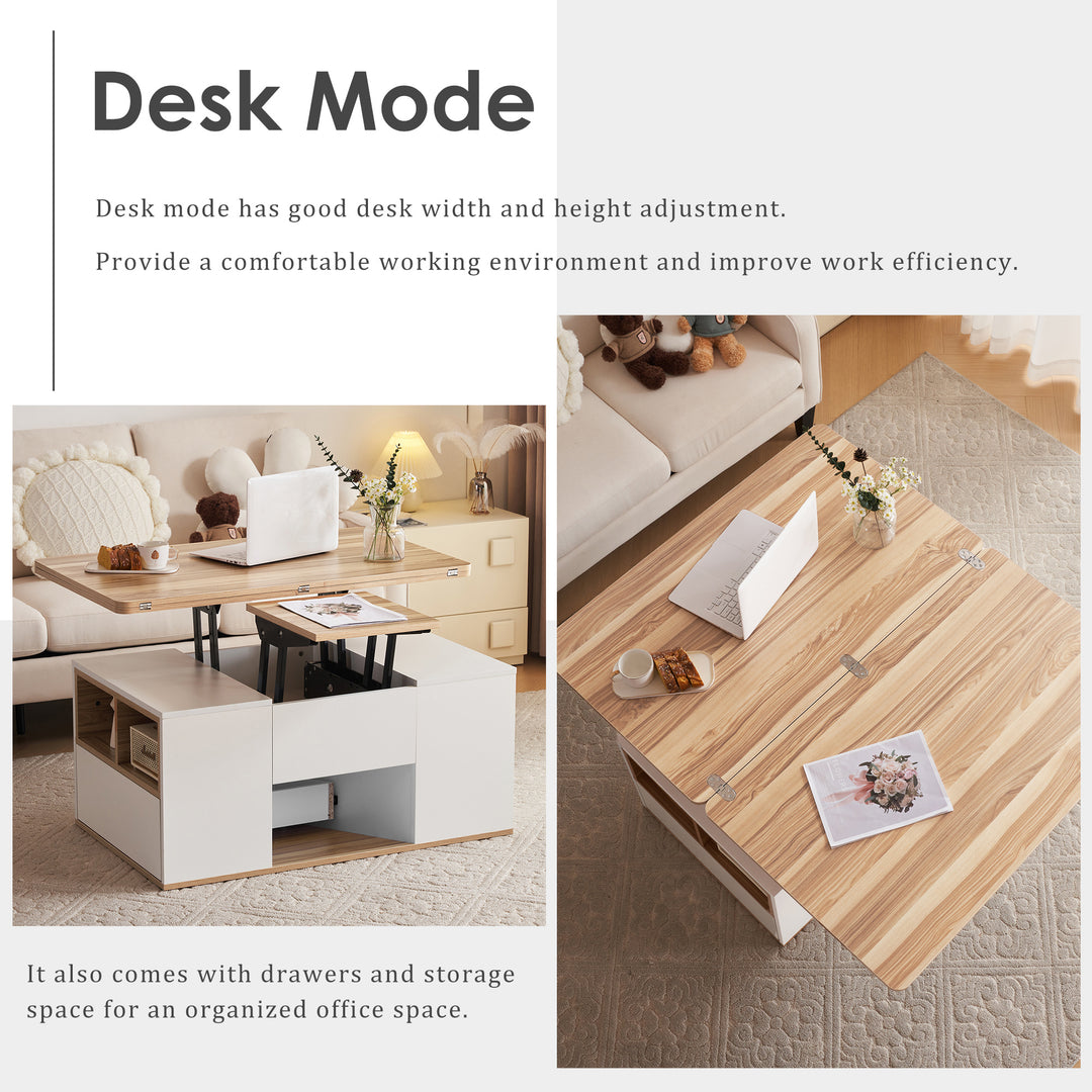 Modern white & oak lift-top coffee table hidden storage CLOUDWING