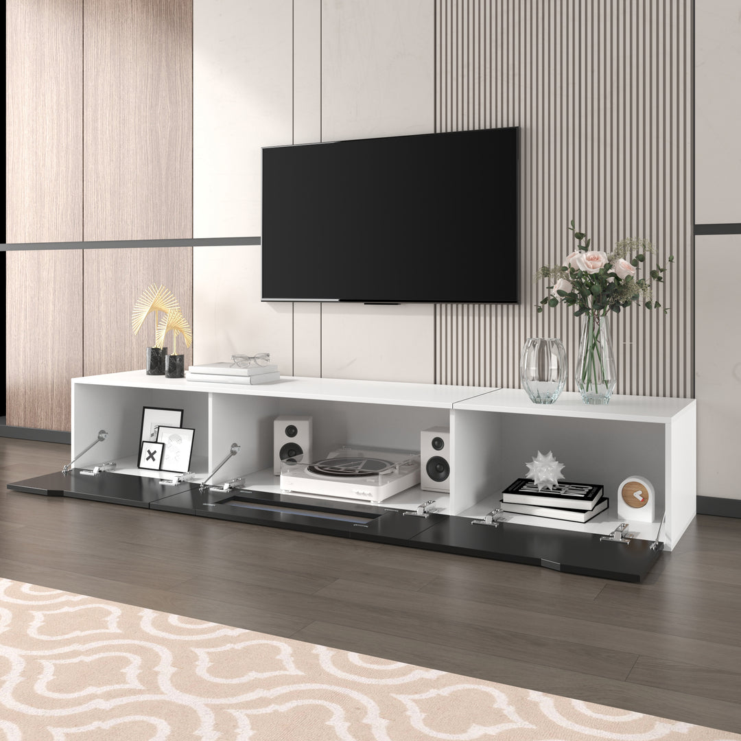 Black high-gloss suspended TV cabinet with LED lights YOLMEARS UK