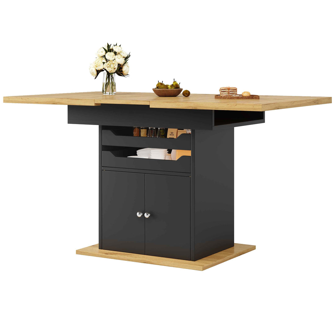 Extendable wooden dining table for 4-6 foldable with drawers and cabinet INFINITENEXX
