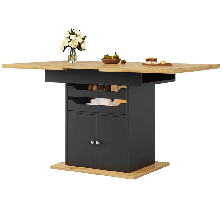 Extendable wooden dining table for 4-6 foldable with drawers and cabinet INFINITENEXX