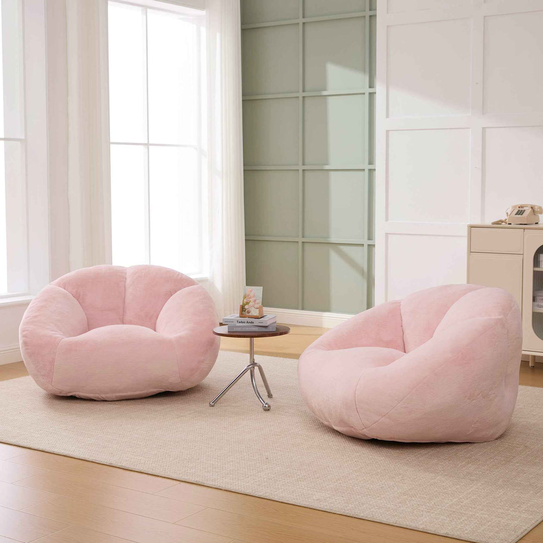 Lazy chair shell shaped sofa pink faux fur, memory foam bean bag chair removable cover
