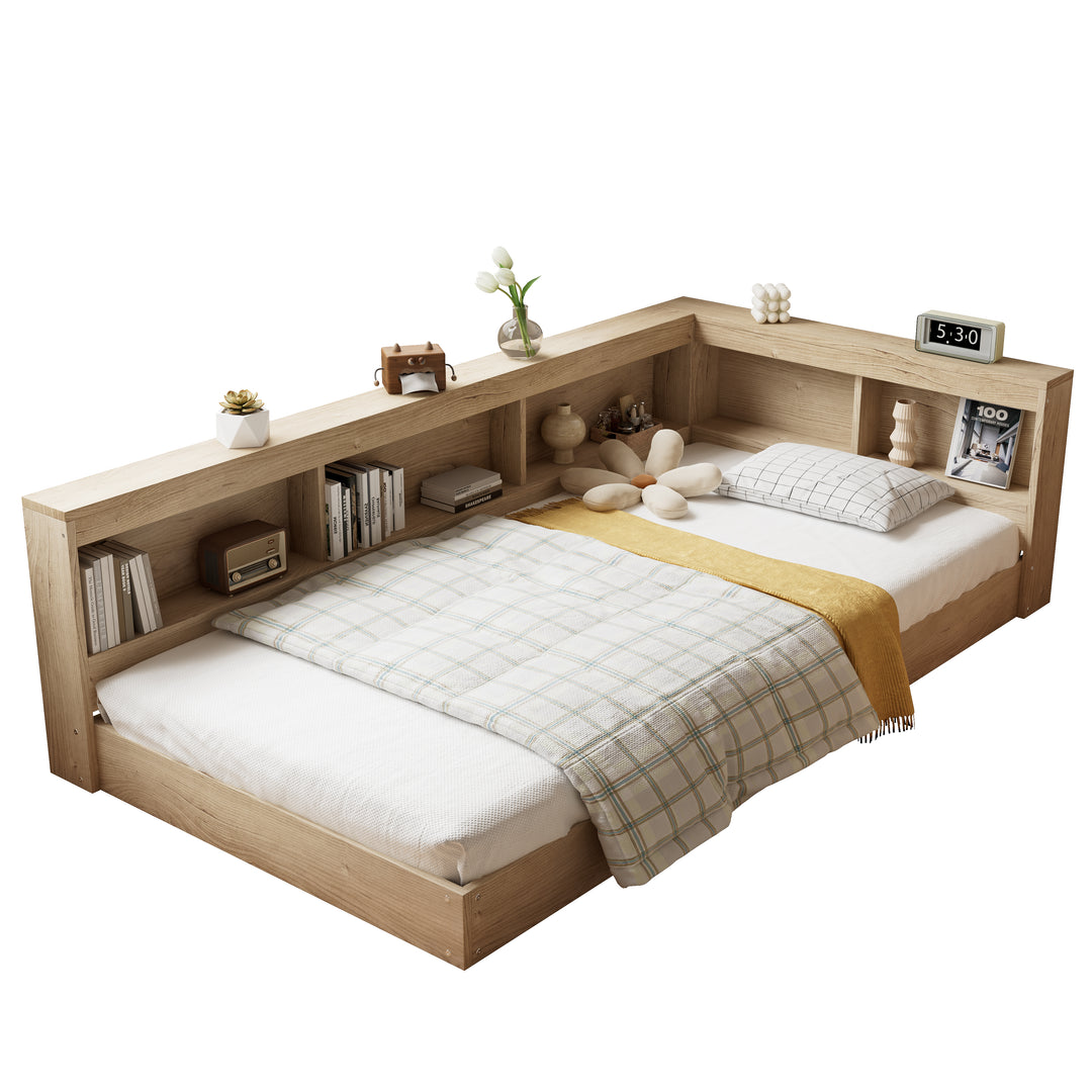 Oak storage single bed with storage shelves, daybed 90x190cm AIRGLOW UK