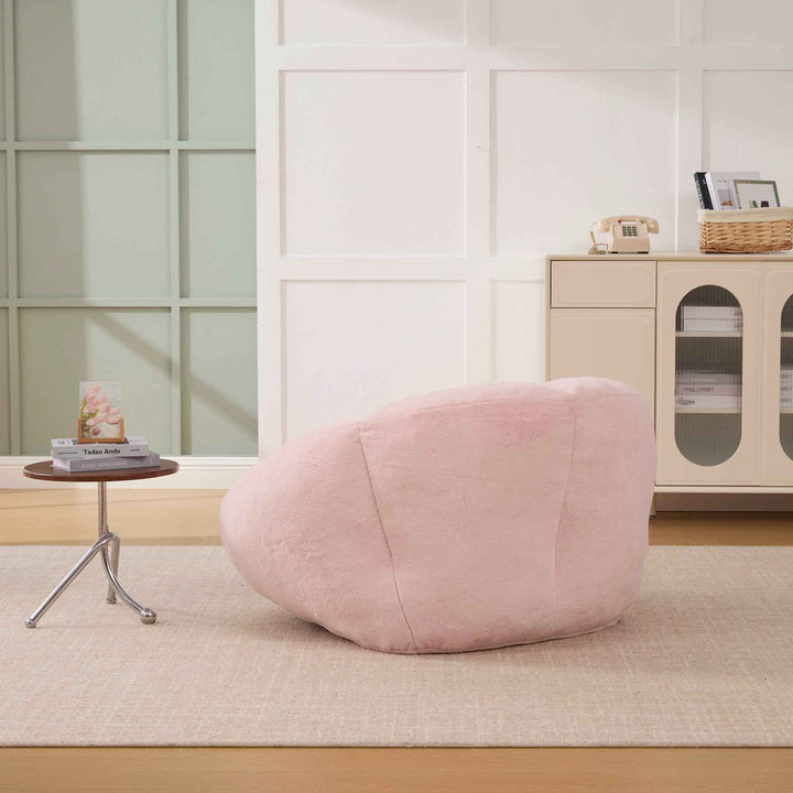 Lazy chair shell shaped sofa pink faux fur, memory foam bean bag chair removable cover
