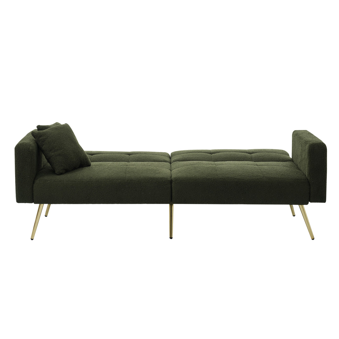 Olive green sherpa 3-seater clic-clac sofa bed, adjustable backrest & side pocket ALDEN GREEN UK