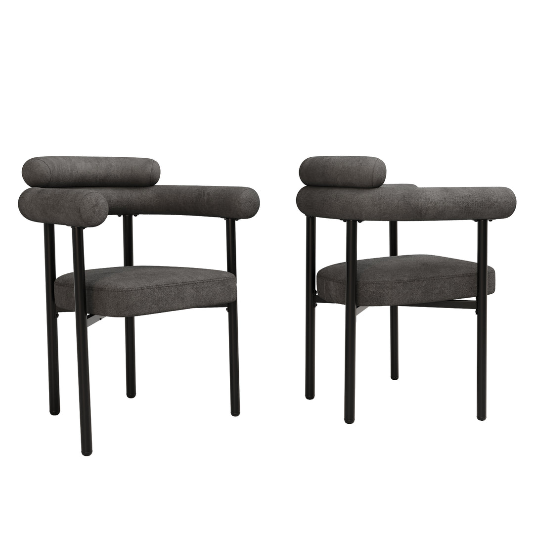 Set of 2 modern gray fabric armchairs black metal frame CLOUDGLADE