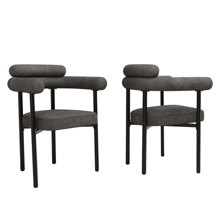 Set of 2 modern gray fabric armchairs black metal frame CLOUDGLADE