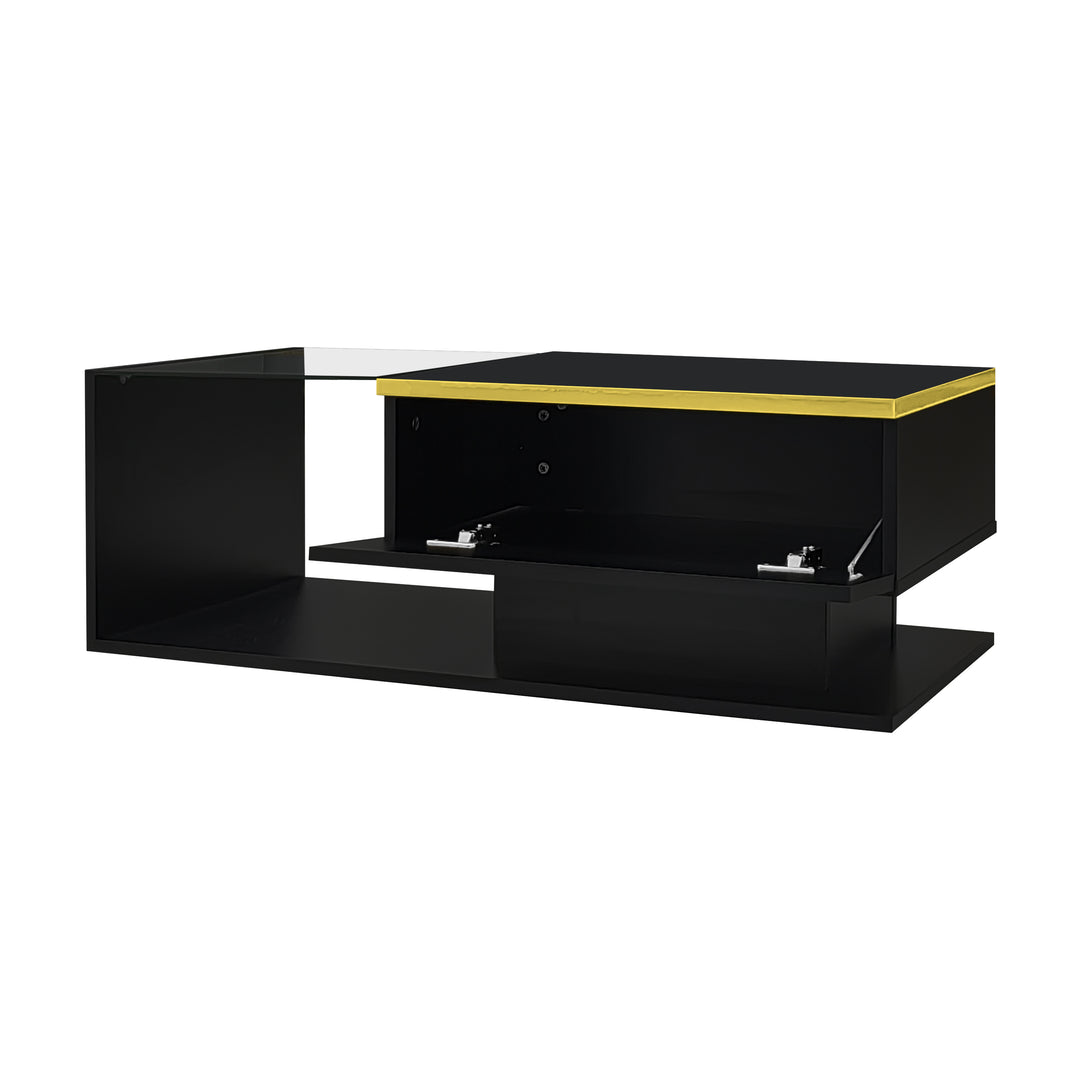 Black high-gloss coffee table with glass &amp; LED lighting NANOTUBE