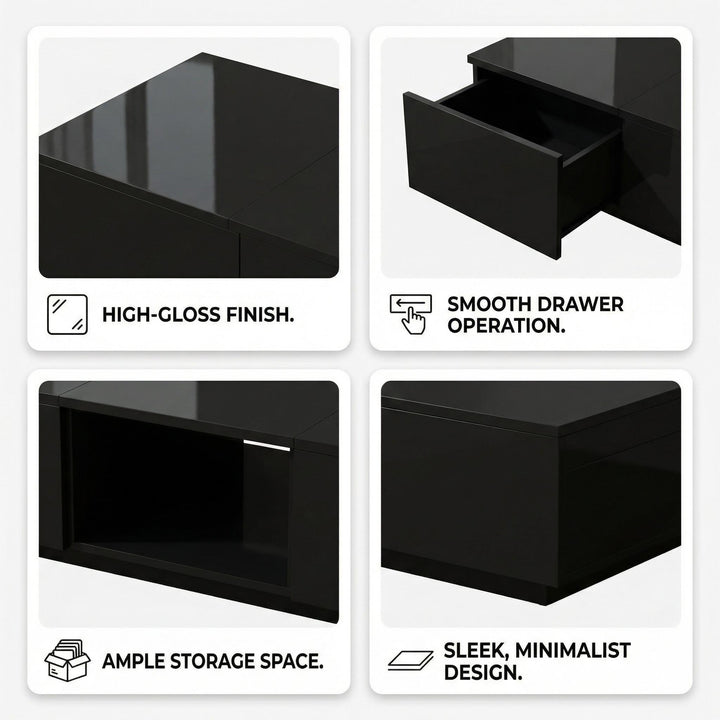 Black high-gloss coffee table with push-pull storage and double-sided drawers ELYSIUMIST