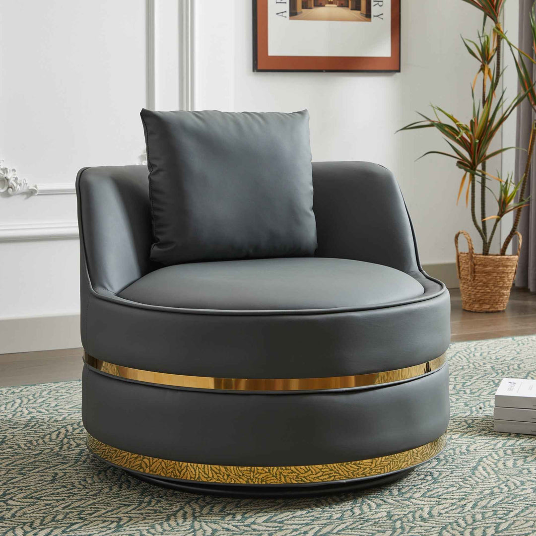 00+缺图 360°  Swivel Barrel Chair Grey PU Leather 78 cm Accent Chair for Living Room TRUNKGREEN