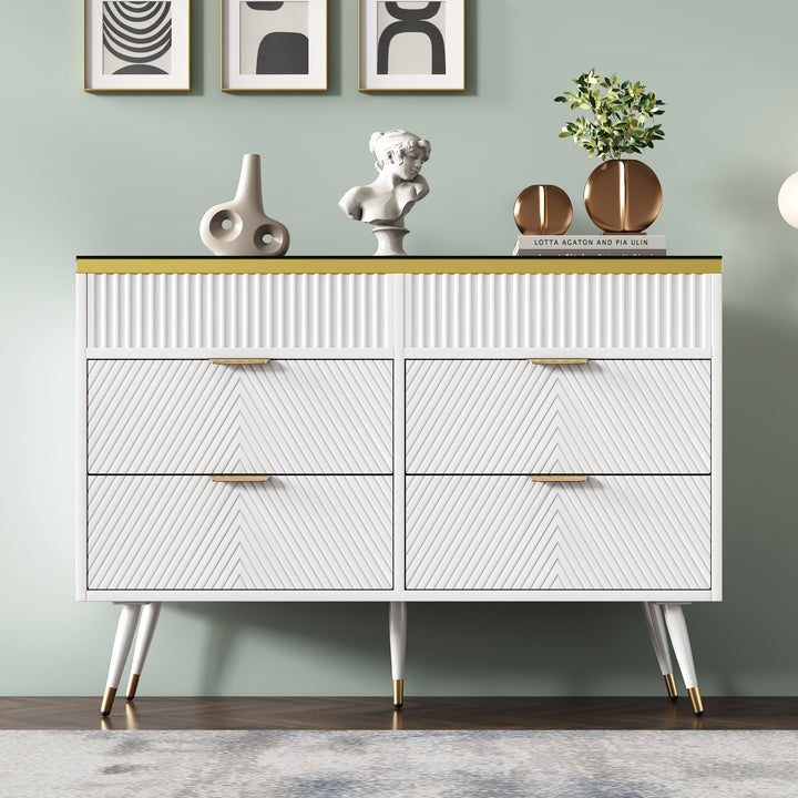 White sideboard dresser with 6 drawers and colored glass golden handles VIGZUN UK