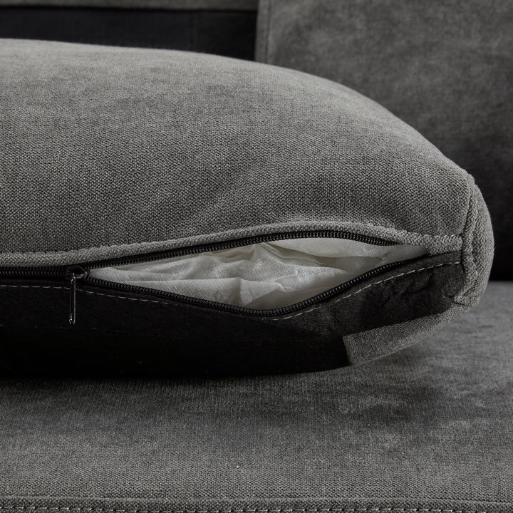 Grey L-shaped corner sofa bed, side shelf with integrated USB and storage VOLATILGAS