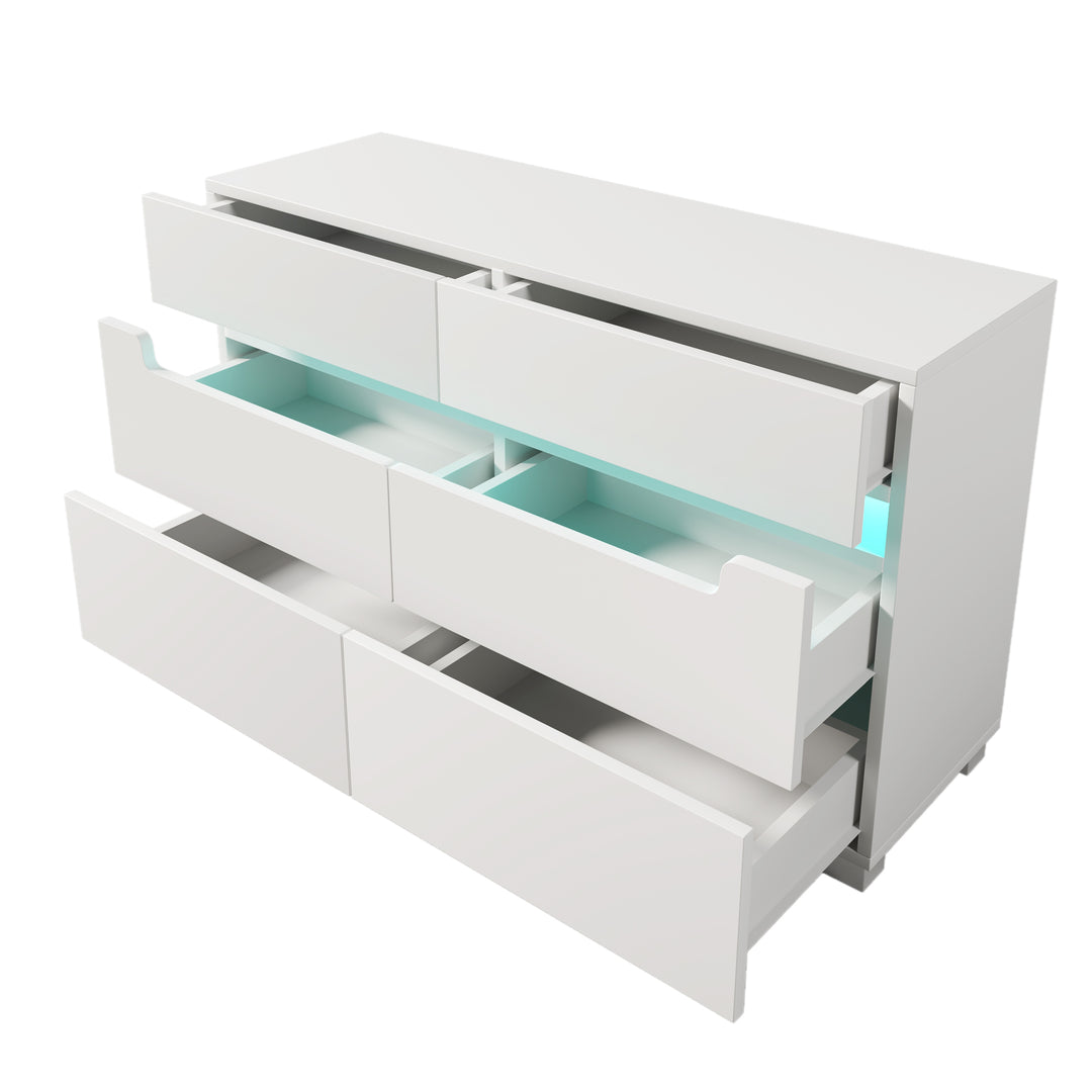 White sideboard dresser with 6 drawers and LED light BRULQOIKS UK