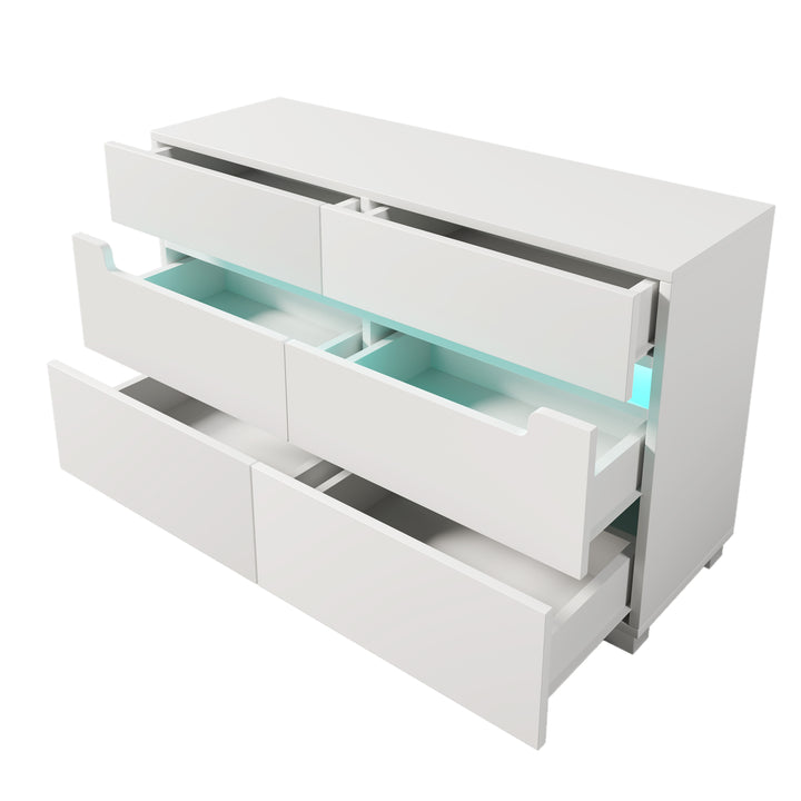 White sideboard dresser with 6 drawers and LED light BRULQOIKS UK