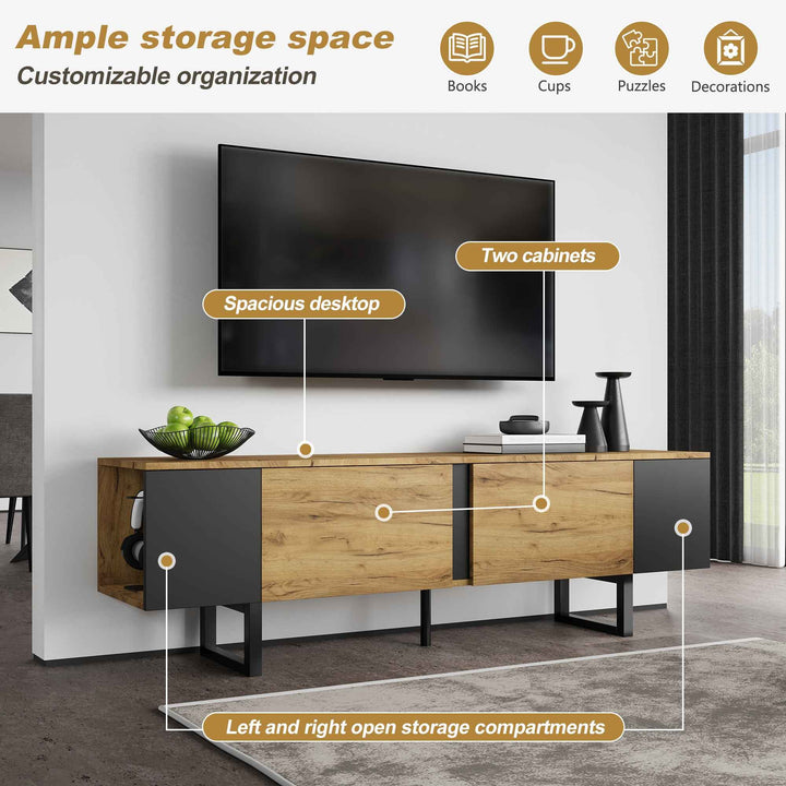 Natural wood & black TV stand up to 2 doors & 2 side cabinets INFINITEMERI